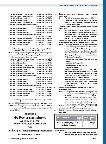 Vorschauseite 2: Beschluss des Bewertungsausschusses nach § 87 Abs. 1 Satz 1 SGB V in seiner 426. Sitzung am 18. September 2018, Teil A, Teil B