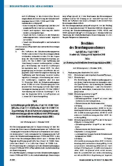 Vorschauseite 3: Beschluss des Bewertungsausschusses nach § 87 Abs. 1 Satz 1 SGB V in seiner 426. Sitzung am 18. September 2018, Teil A, Teil B