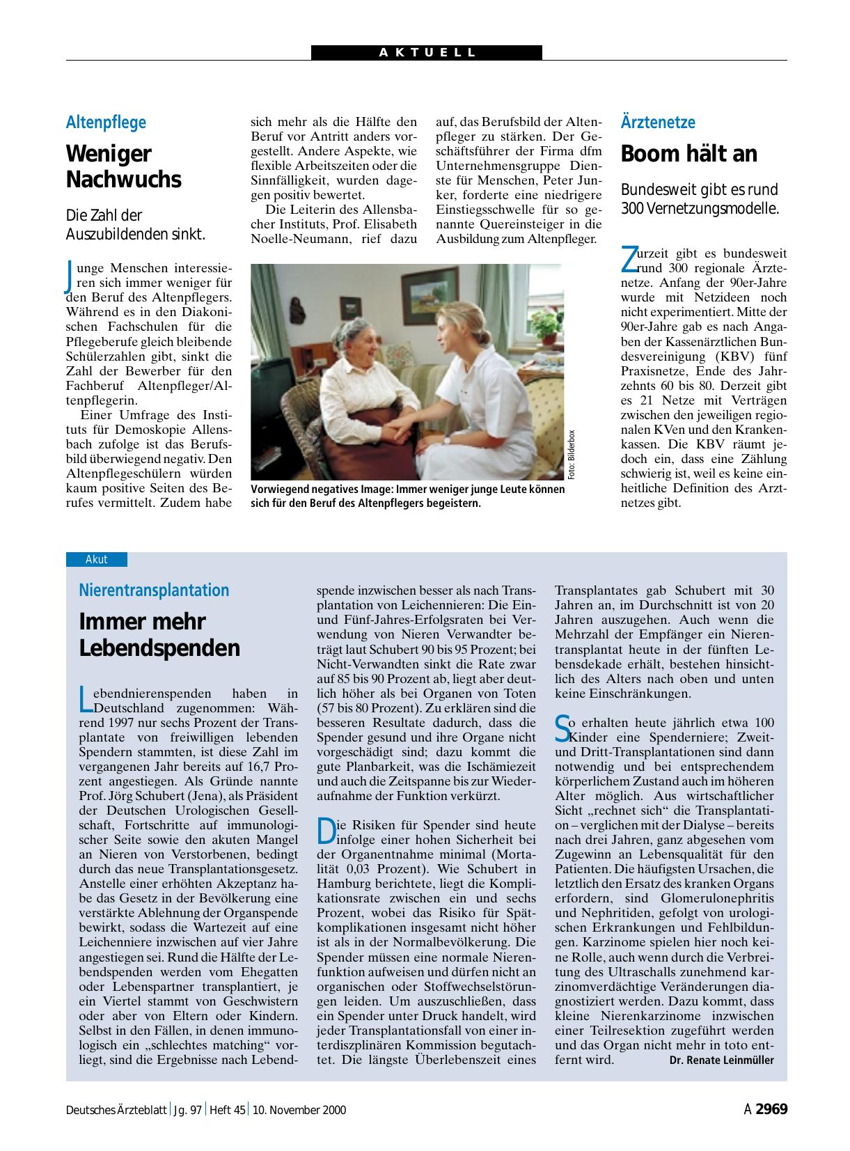 Vorschauseite 1: Altenpflege: Weniger Nachwuchs