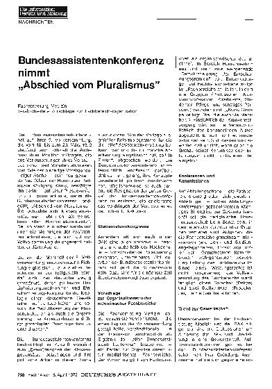 Vorschauseite 1: Bundesassistentenkonferenz nimmt „Abschied vom Pluralismus"