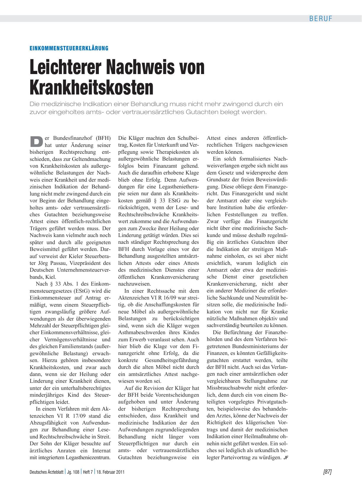 Vorschauseite 1: Einkommensteuererklärung: Leichterer Nachweis von Krankheitskosten
