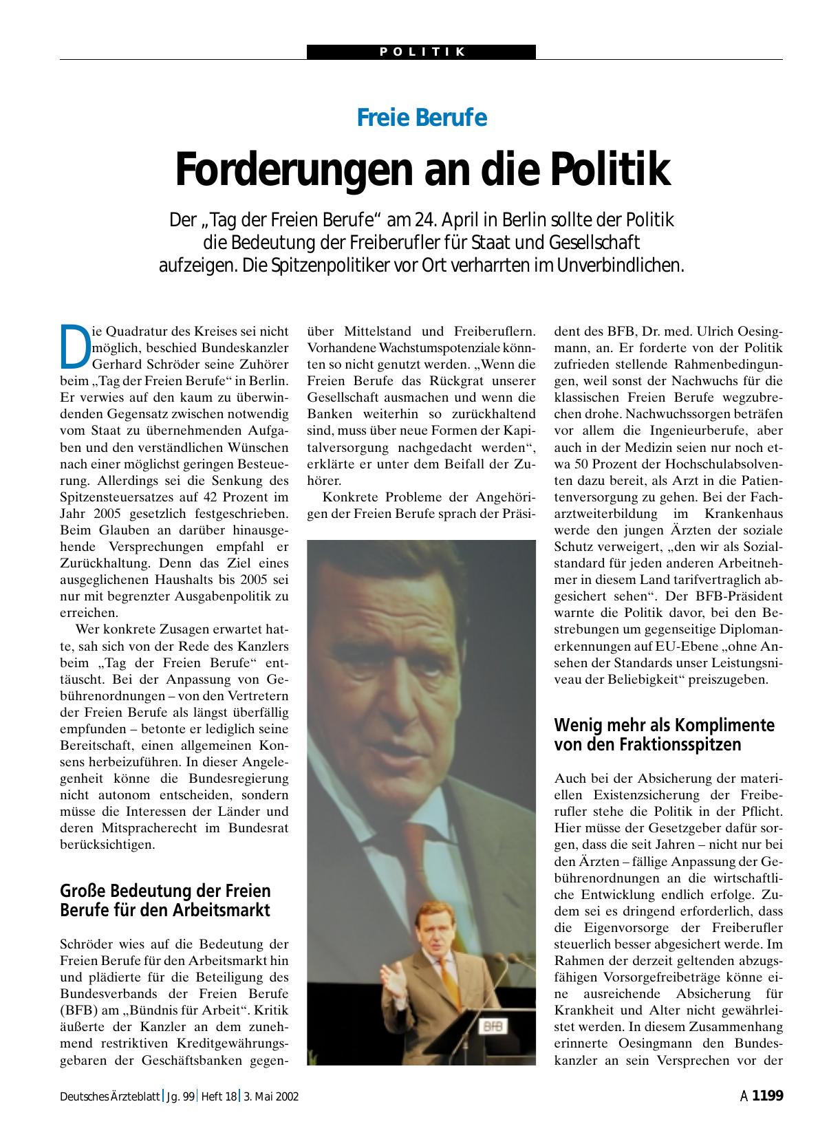 Vorschauseite 1: Freie Berufe: Forderungen an die Politik