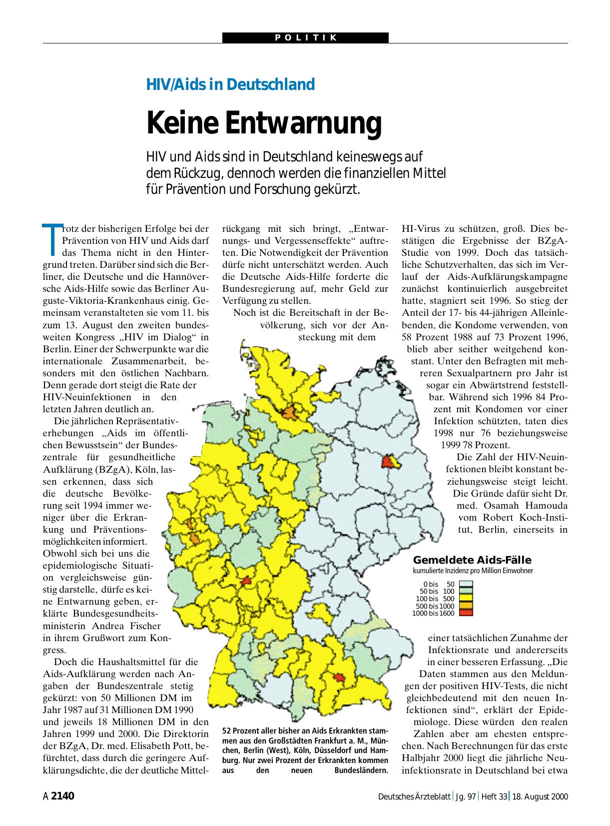 Vorschauseite 1: HIV/Aids in Deutschland: Keine Entwarnung