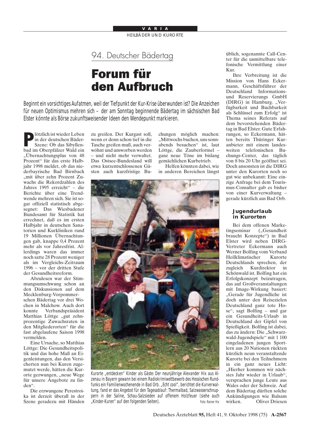 Vorschauseite 1: 94. Deutscher Bädertag: Forum für den Aufbruch