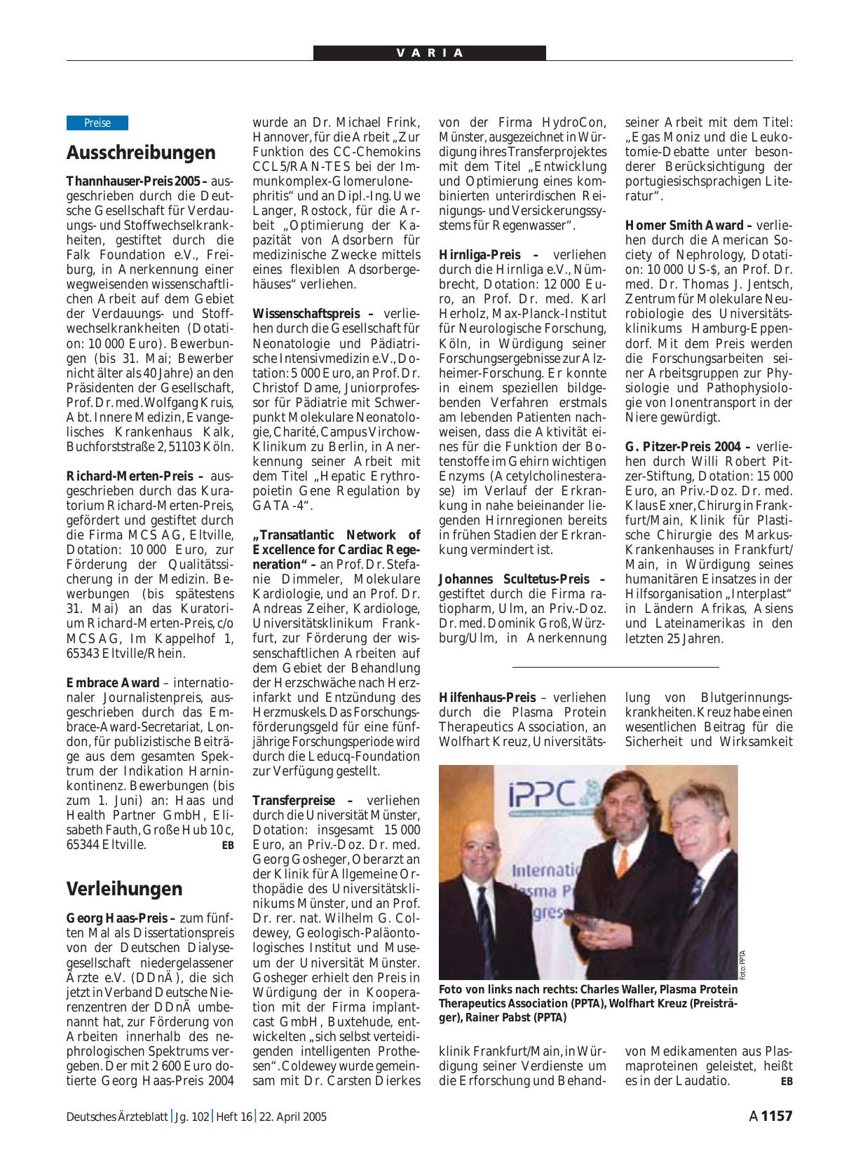 Vorschauseite 1: Verleihungen