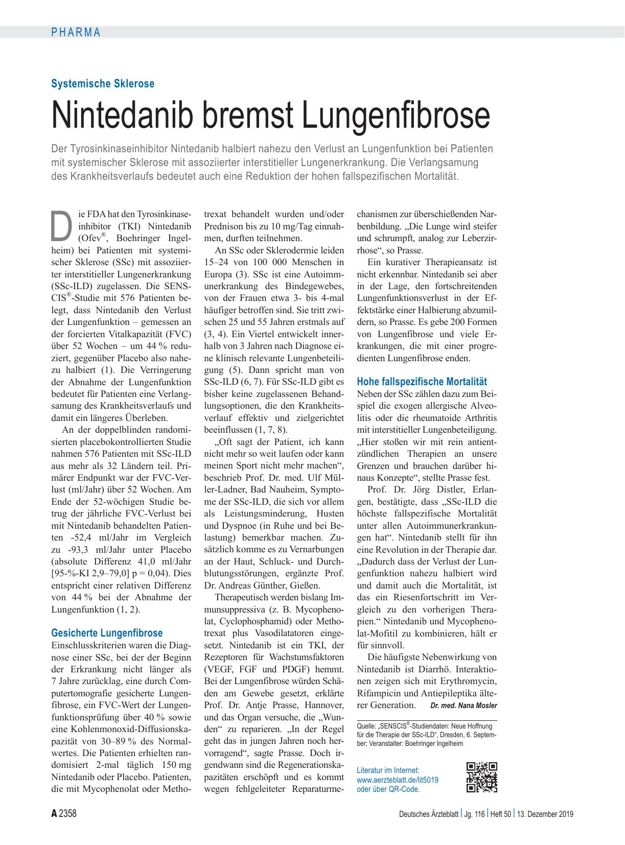 Vorschauseite 1: Systemische Sklerose: Nintedanib bremst Lungenfibrose