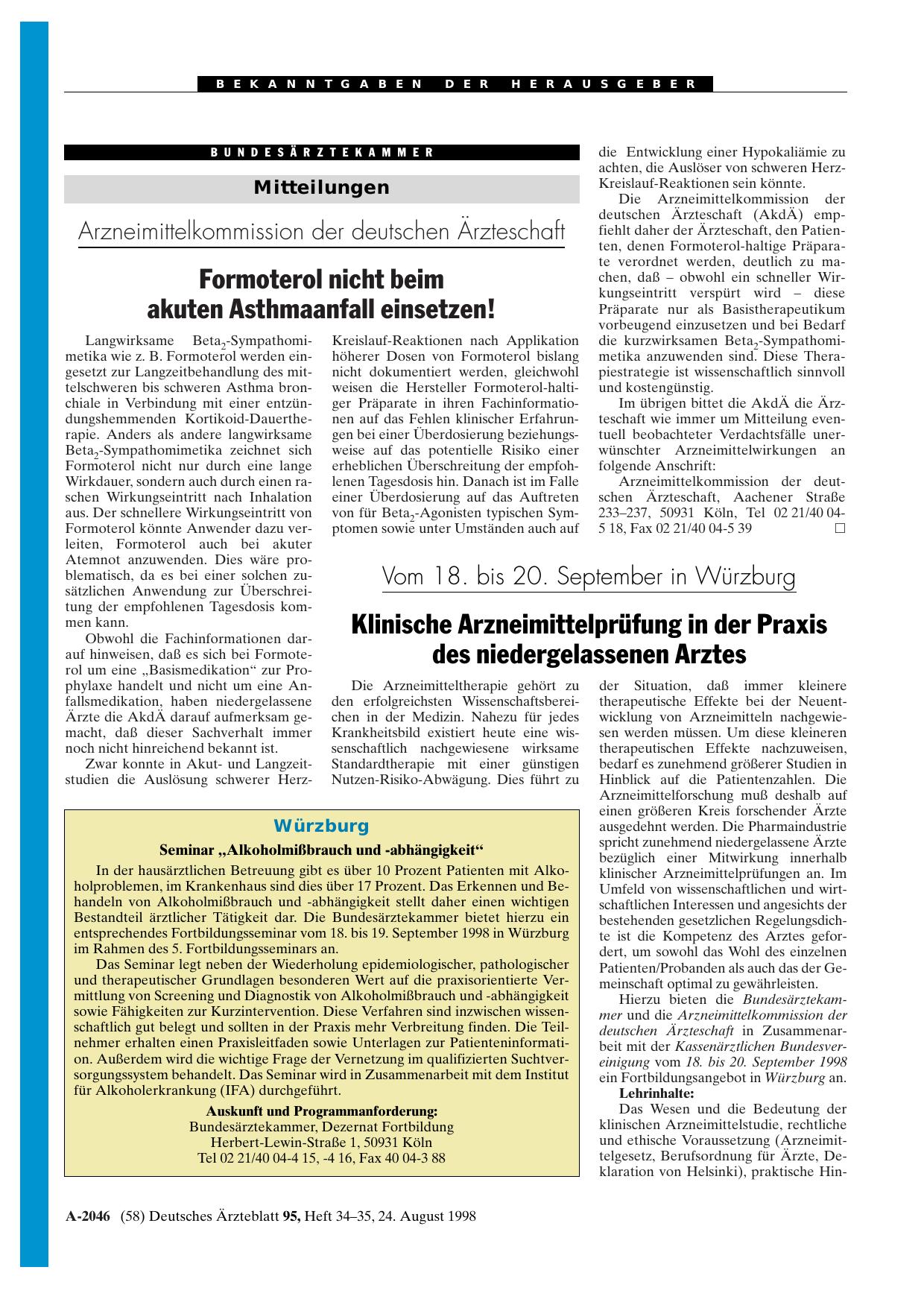 Vorschauseite 1: Vom 18. bis 20. September in Würzburg: Klinische Arzneimittelprüfung in der Praxis des niedergelassenen Arztes