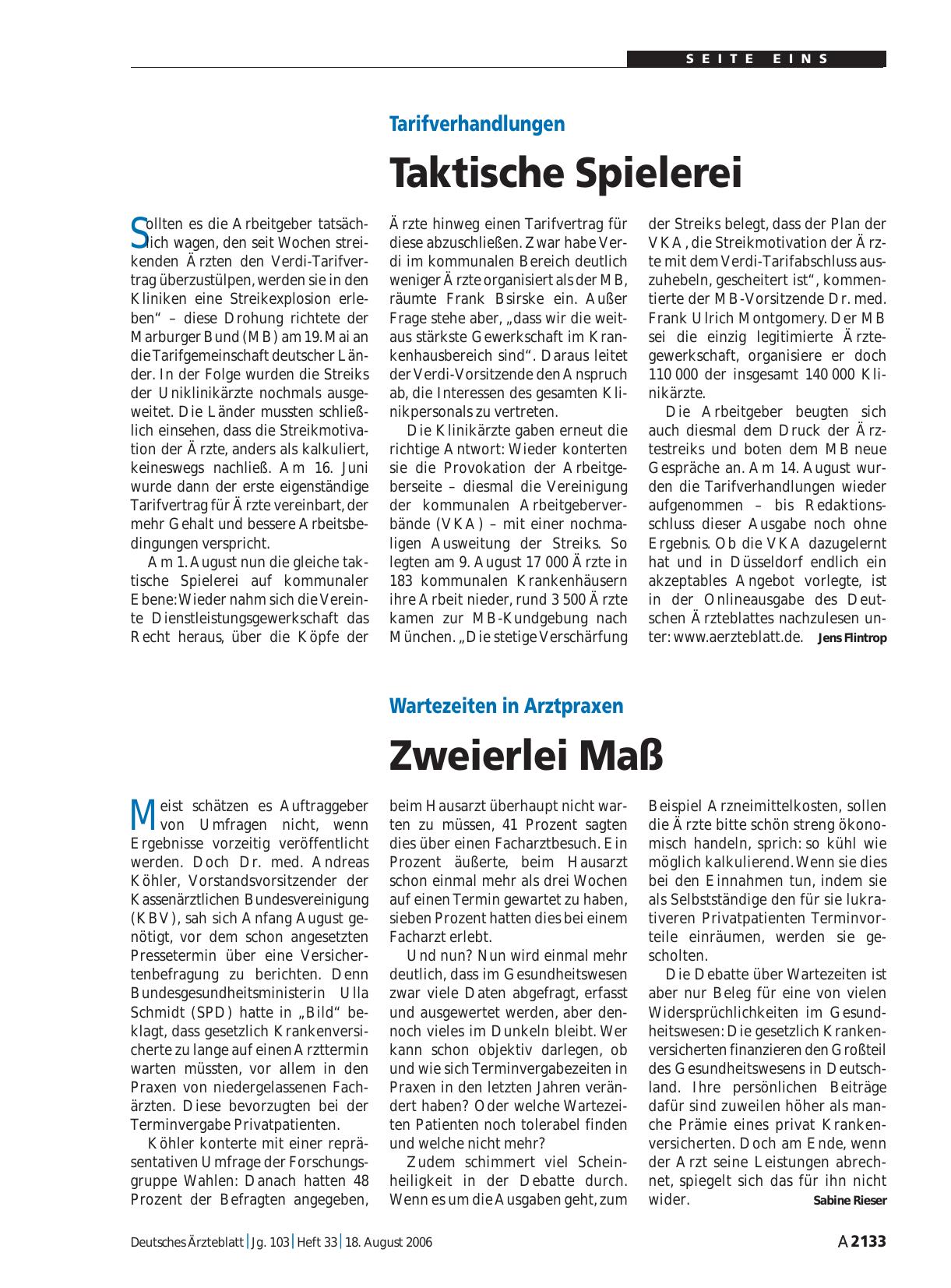 Vorschauseite 1: Tarifverhandlungen: Taktische Spielerei