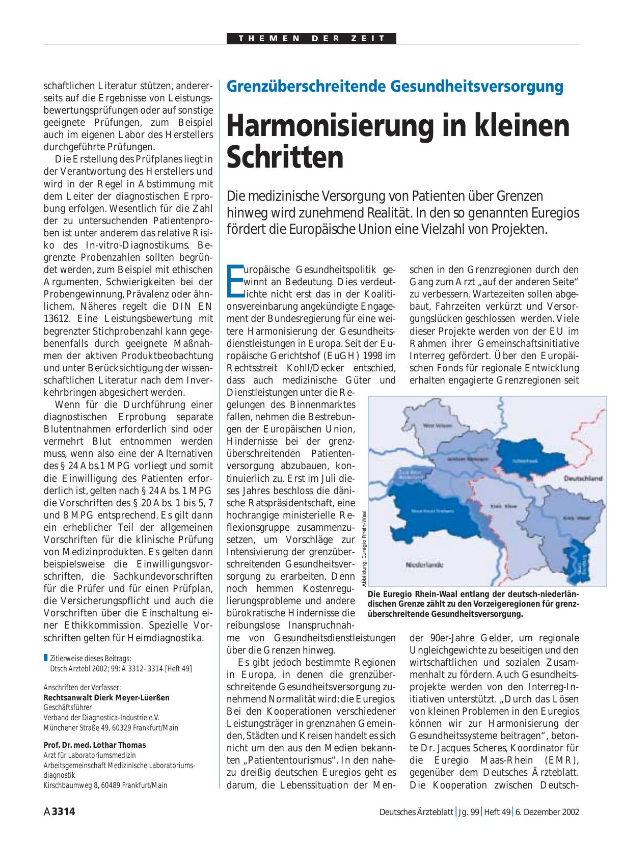 Vorschauseite 1: Grenzüberschreitende Gesundheitsversorgung: Harmonisierung in kleinen Schritten