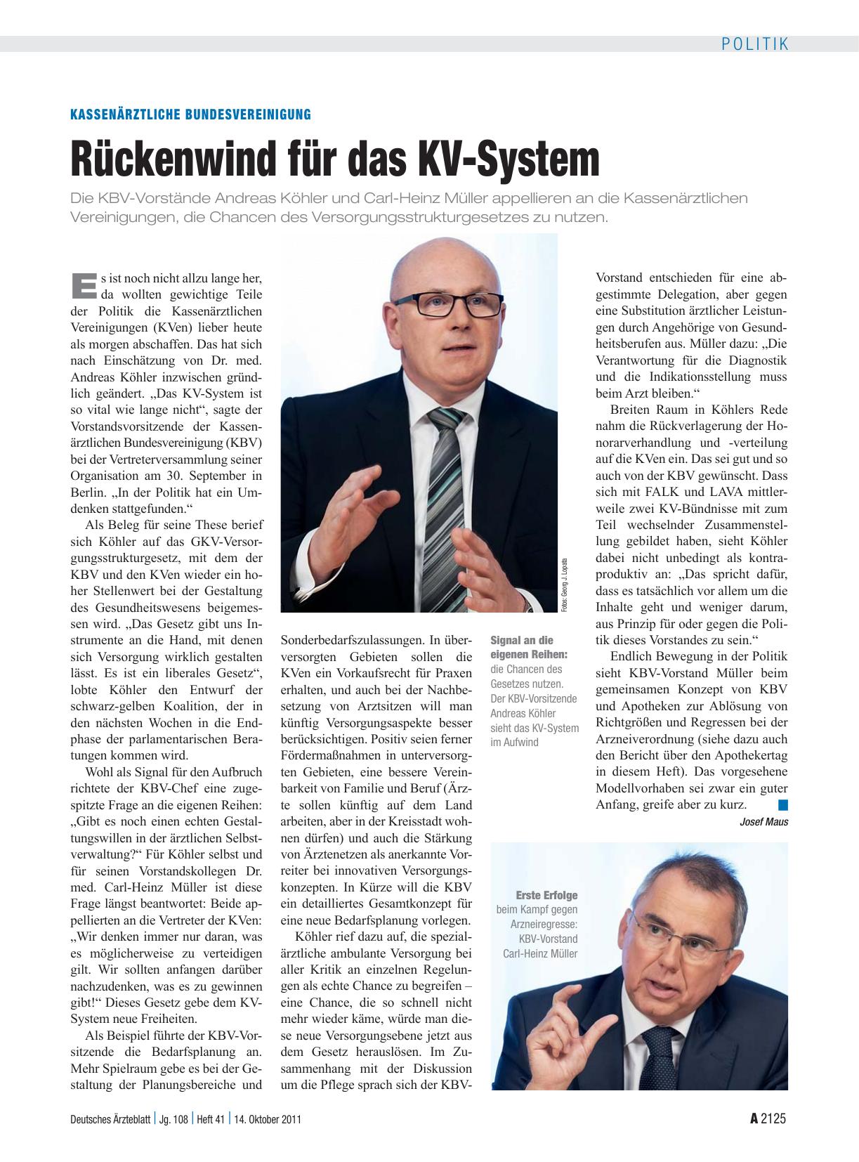 Vorschauseite 1: Kassenärztliche Bundesvereinigung: Rückenwind für das KV-System
