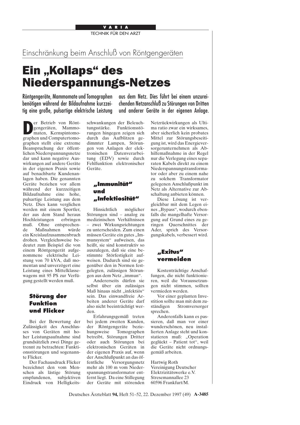 Vorschauseite 1: Einschränkung beim Anschluß von Röntgengeräten: Ein „Kollaps“ des Niederspannungs-Netzes