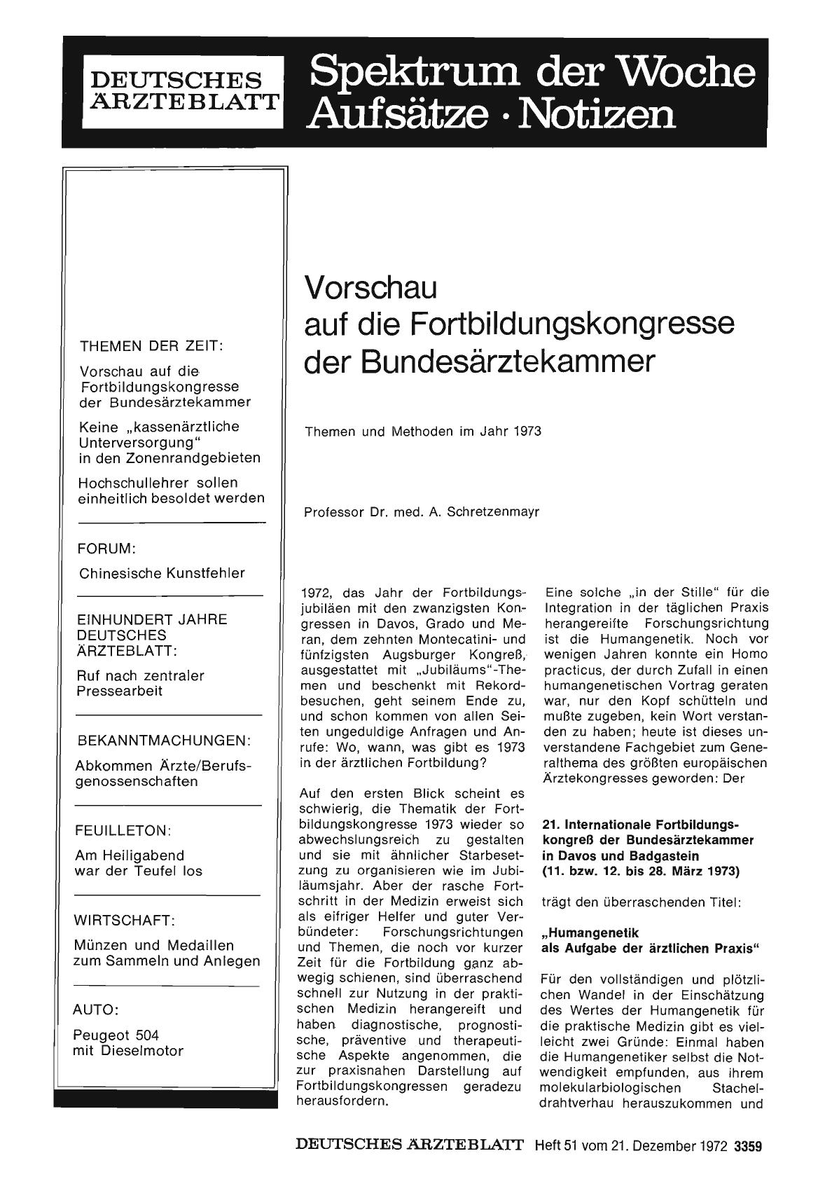 Vorschauseite 1: Vorschau auf die Fortbildungskongresse der Bundesärztekammer