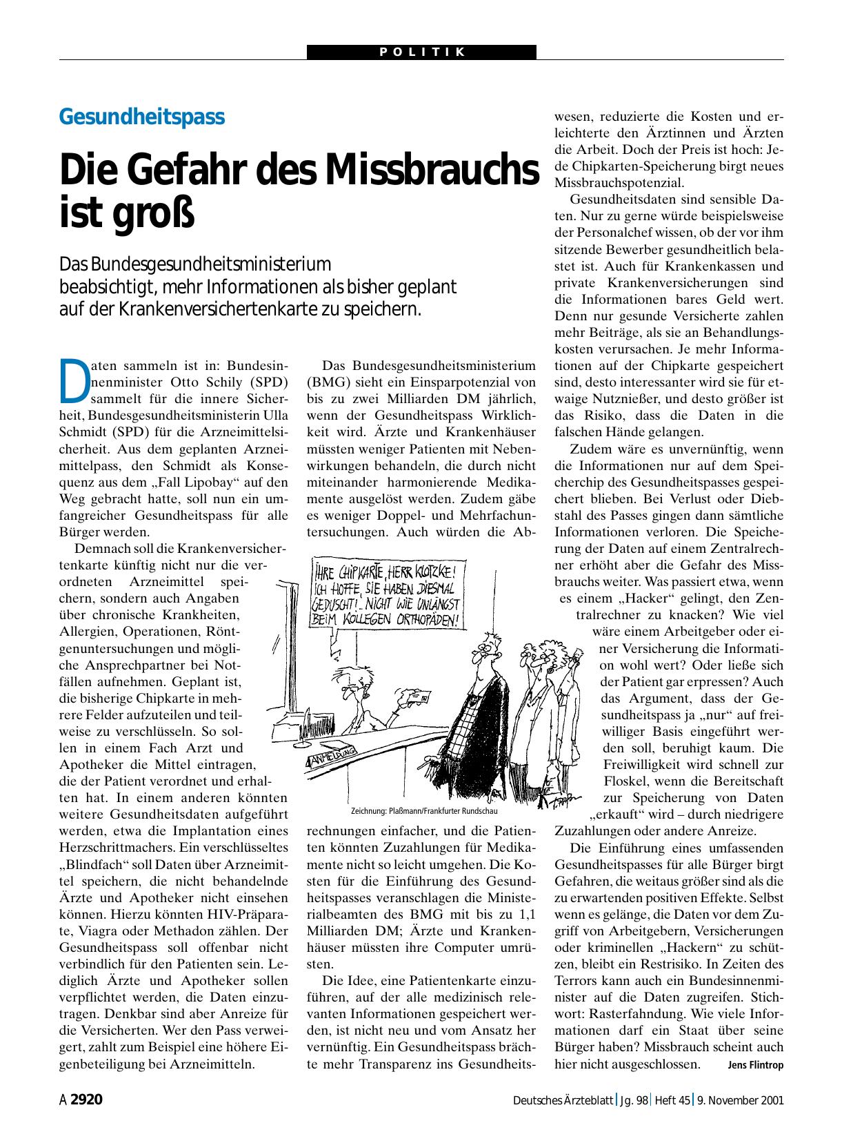 Vorschauseite 1: Gesundheitspass: Die Gefahr des Missbrauchs ist groß