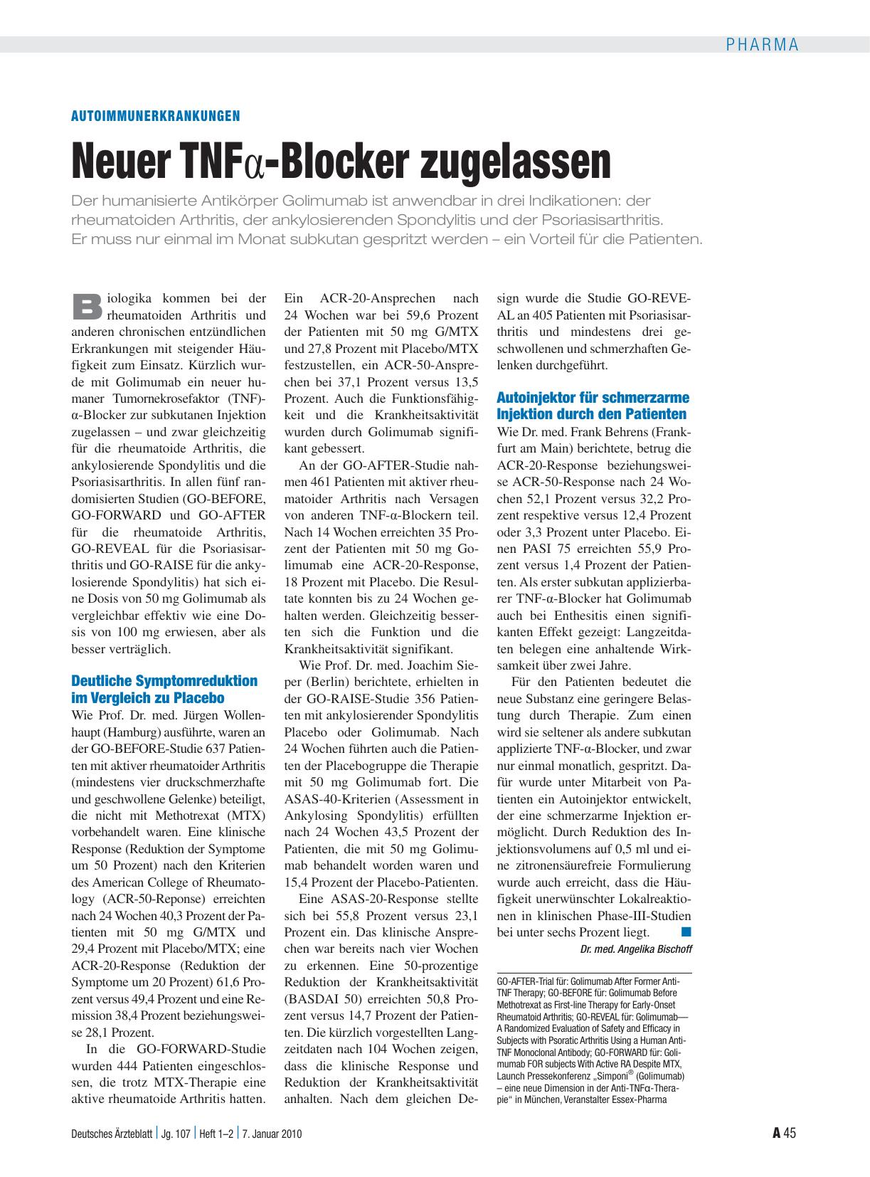 Vorschauseite 1: Autoimmunerkrankungen: Neuer TNFα-Blocker zugelassen