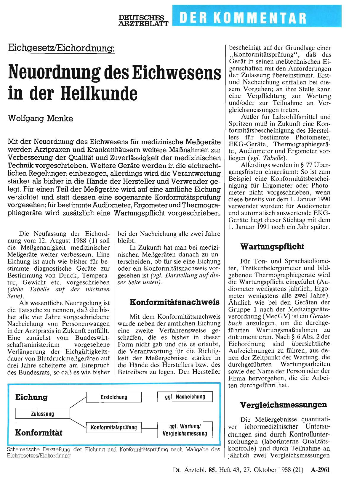 Vorschauseite 1: Eichgesetz/Eichordnung: Neuordnung des Eichwesens in der Heilkunde