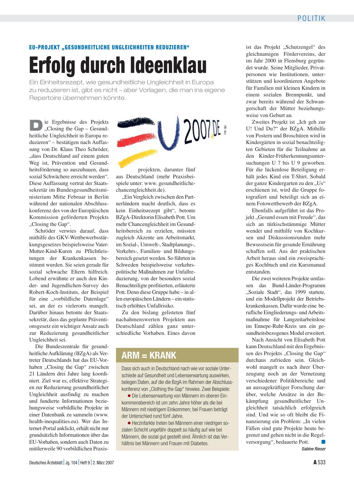 Vorschauseite 1: EU-Projekt „GEsundheitliche Ungleichheiten reduzieren“: Erfolg durch Ideenklau