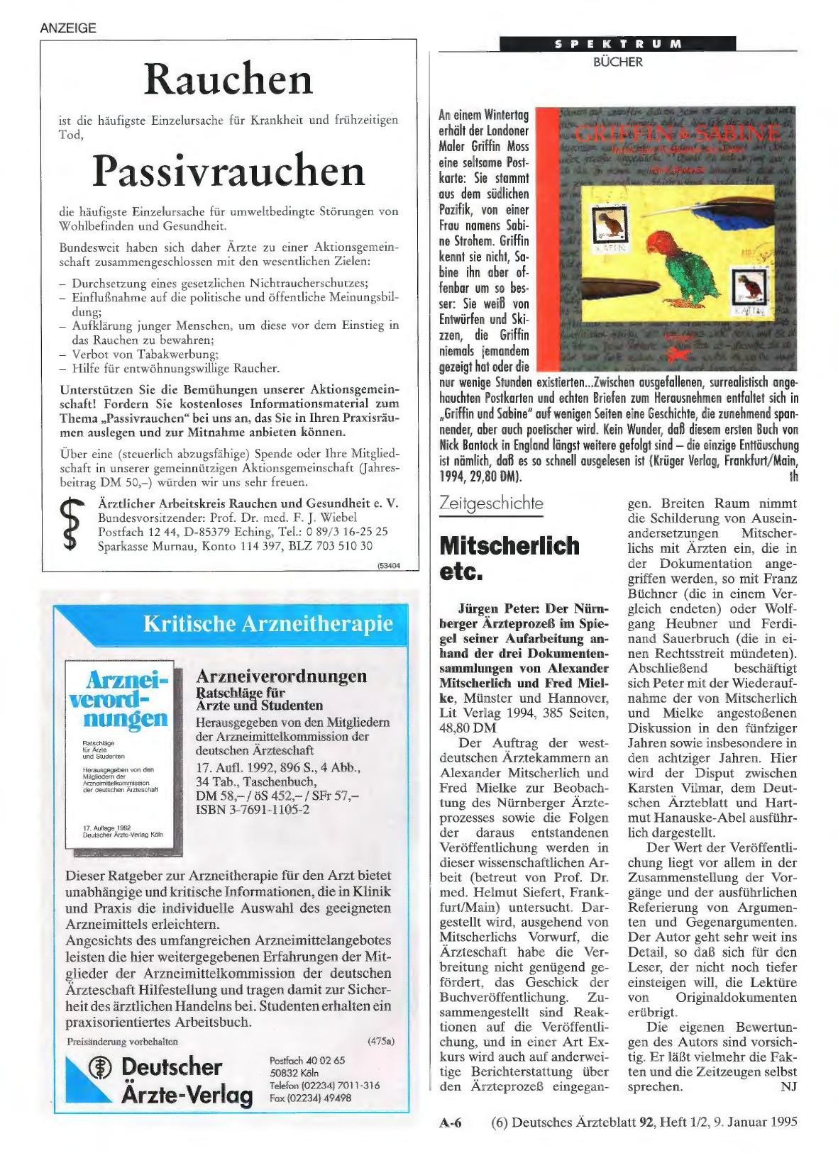 Vorschauseite 1: Zeitgeschichte: Mitscherlich etc.