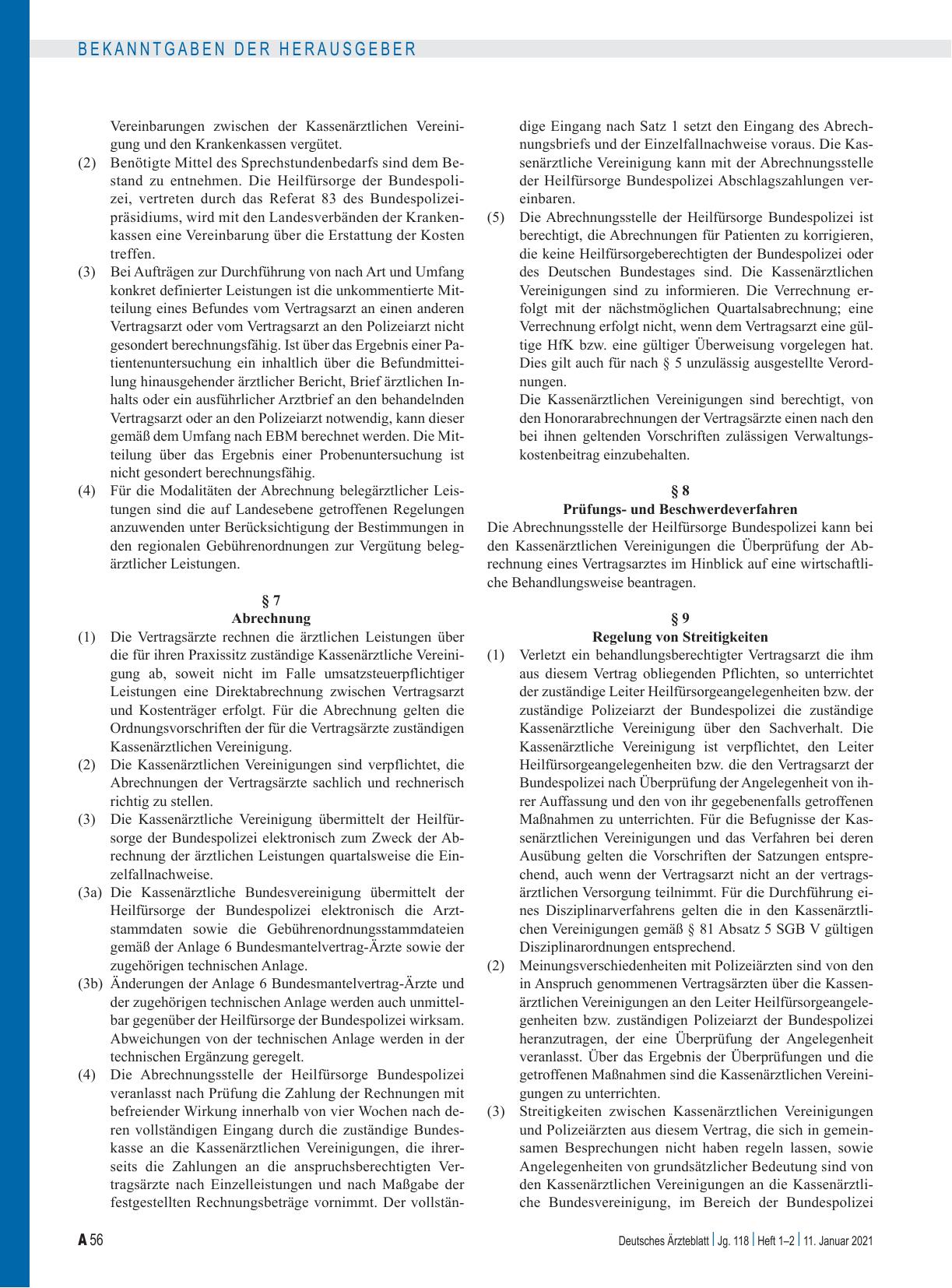 Vorschauseite 3: Vertrag über die ärztliche Versorgung von Polizeivollzugsbeamtinnen/Polizeivollzugsbeamten der Bundespolizei und beim Deutschen Bundestag (PVB), Untersuchungen auf Polizeidienstta…