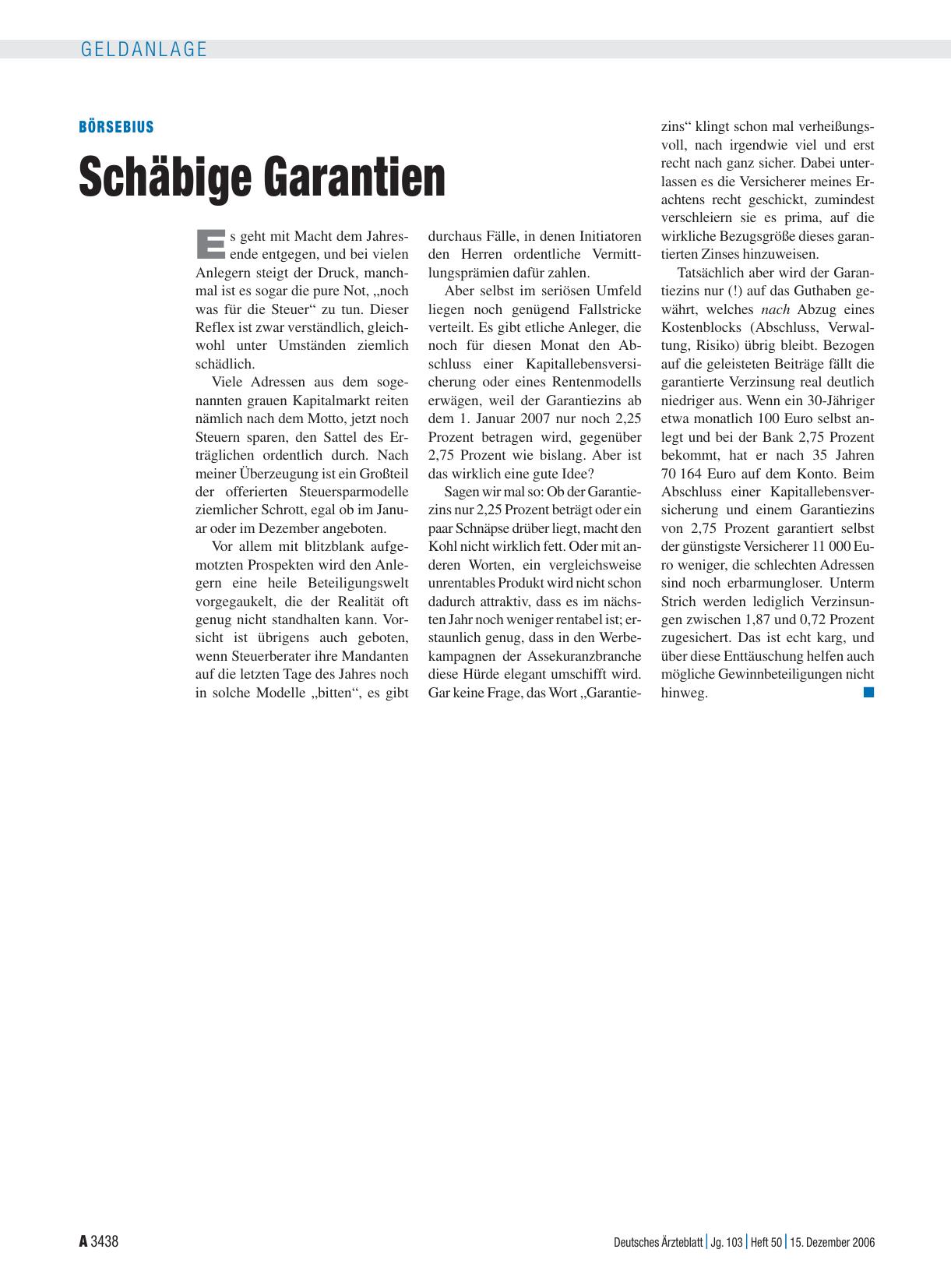 Vorschauseite 1: Börsebius: Schäbige Garantien