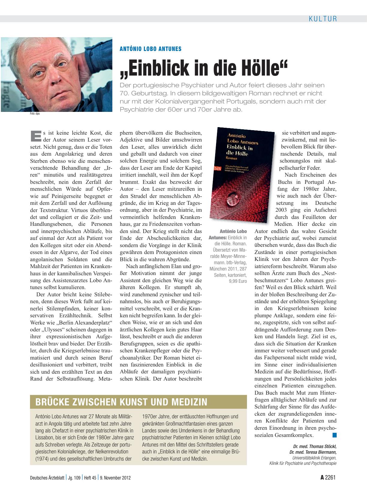Vorschauseite 1: António Lobo Antunes: „Einblick in die Hölle“