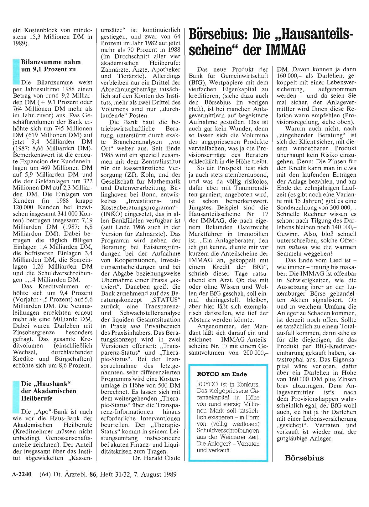 Vorschauseite 1: Börsebius: Die „Hausanteilsscheine“ der IMMAG
