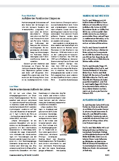 Vorschauseite 1: Franz-Ulrich Hartl: Aufklärer der Funktion der Chaperone