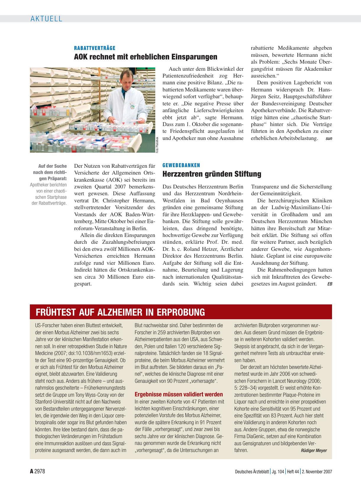 Vorschauseite 1: Frühtest auf Alzheimer in Erprobung