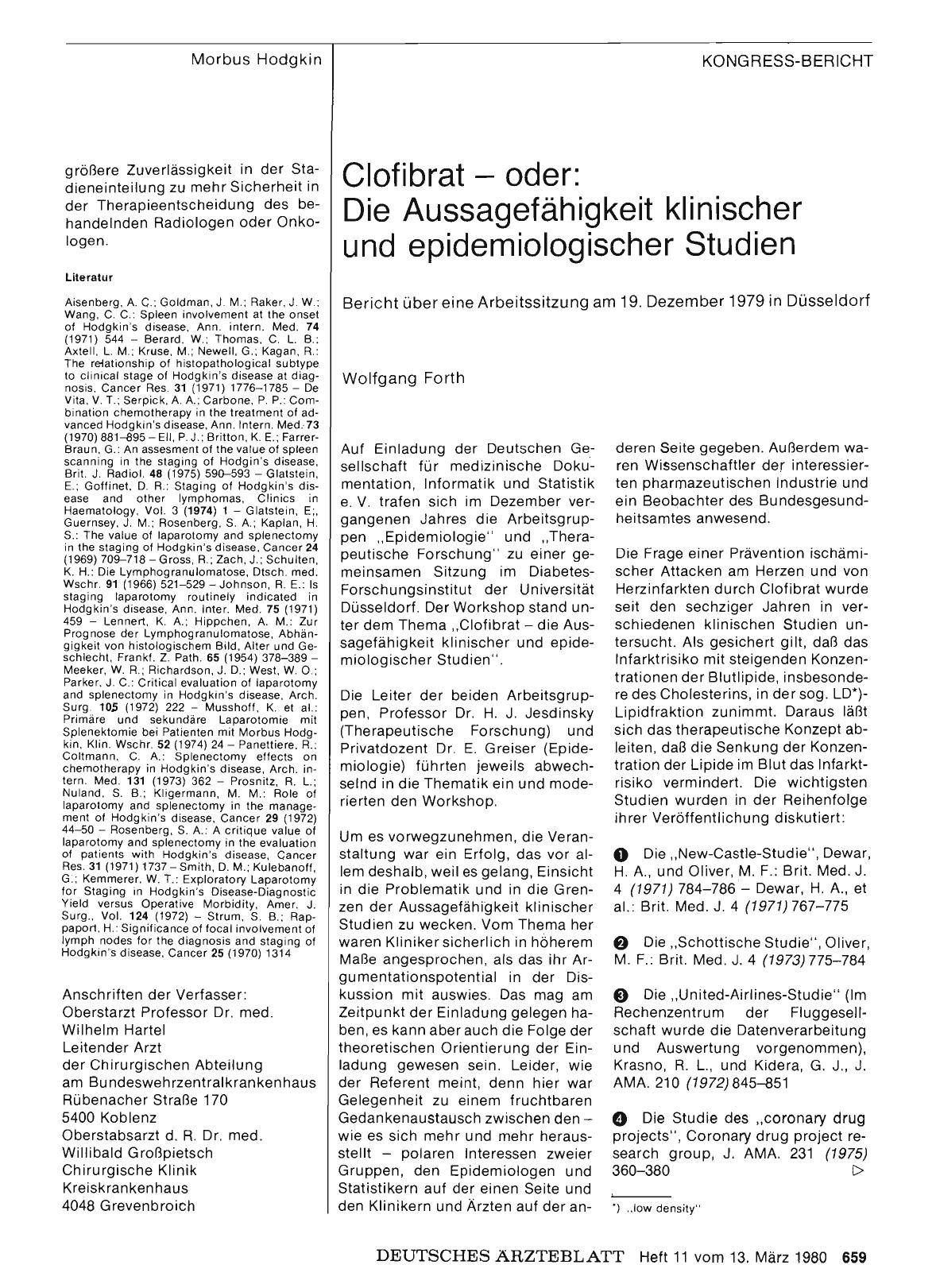 Vorschauseite 1: Clofibrat — oder: Die Aussagefähigkeit klinischer und epidemiologischer Studien