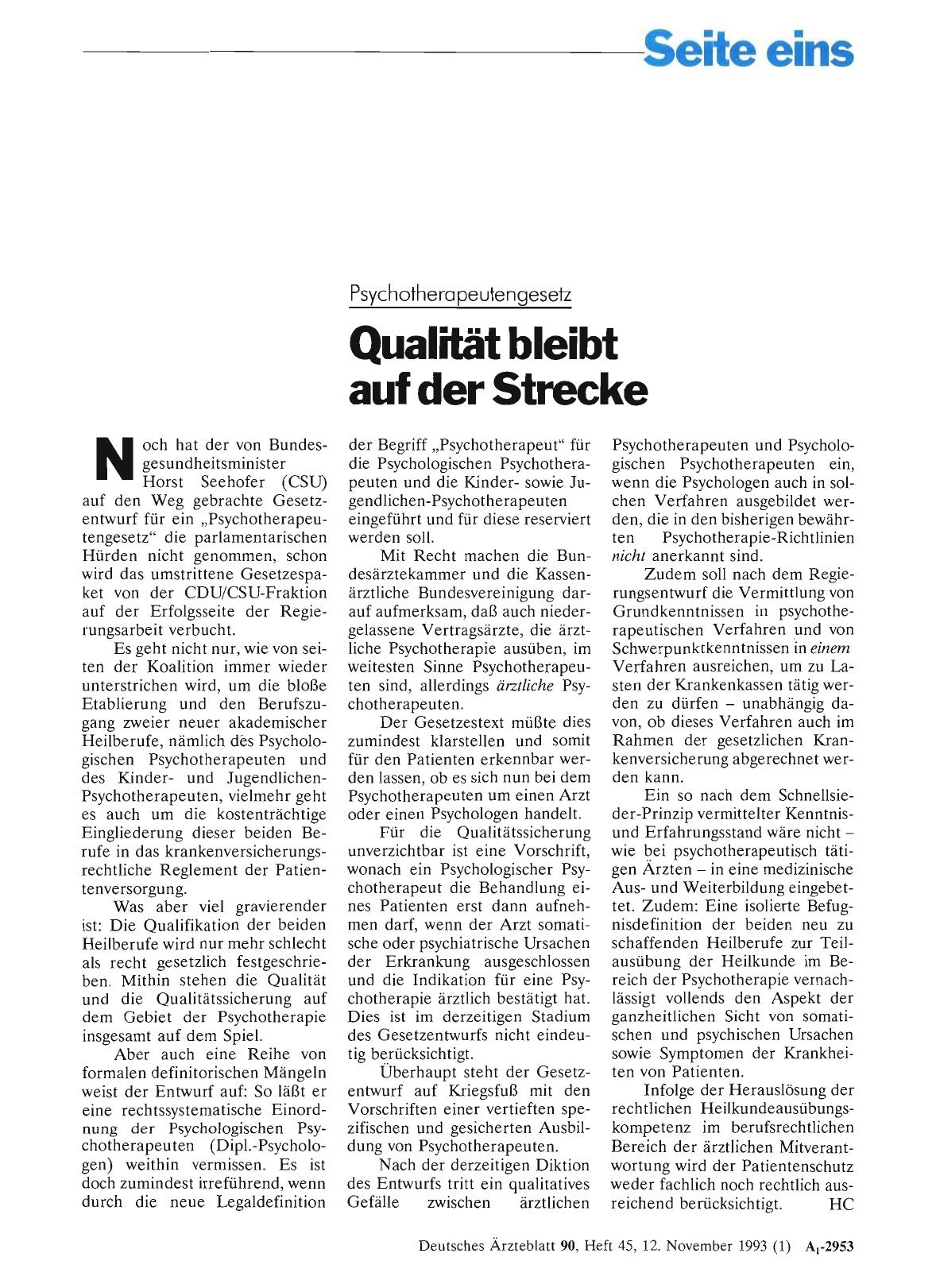 Vorschauseite 1: Psychotherapeutengesetz: Qualität bleibt auf der Strecke