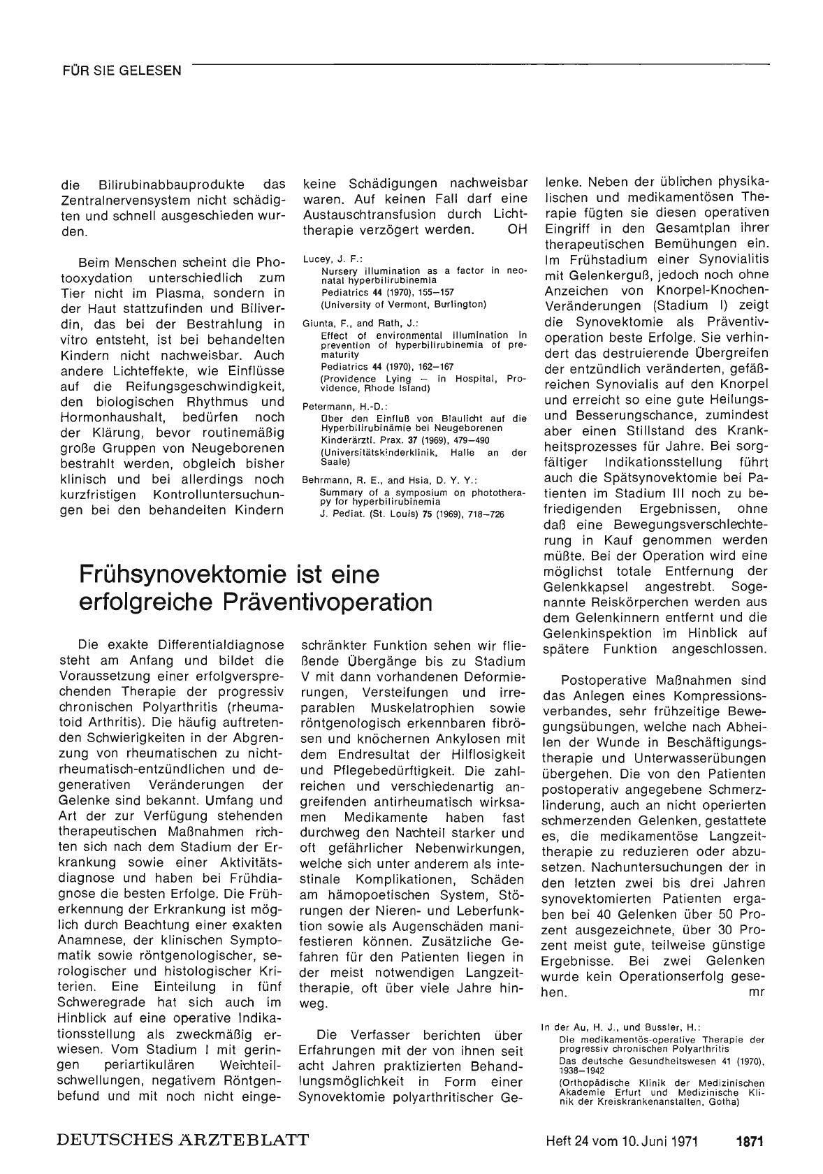 Vorschauseite 1: Frühsynovektomie ist eine erfolgreiche Präventivoperation