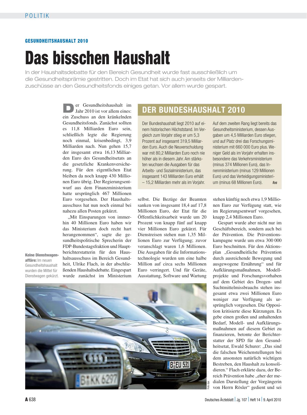 Vorschauseite 1: Gesundheitshaushalt 2010: Das bisschen Haushalt