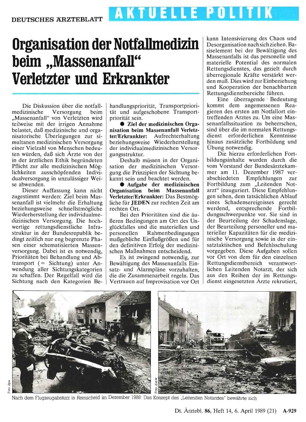 Vorschauseite 1: Organisation der Notfallmedizin beim „Massenanfall“ Verletzter und Erkrankter