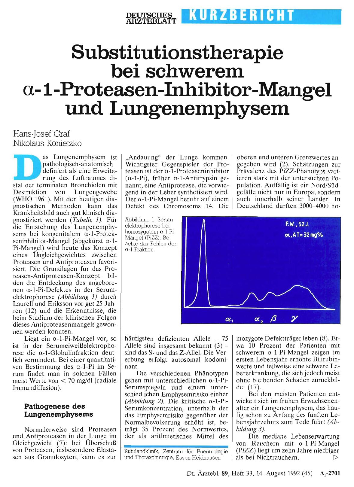 Vorschauseite 1: Substitutionstherapie bei schwerem a- 1 -Proteasen-Inhibitor-Mangel und Lungenemphysem