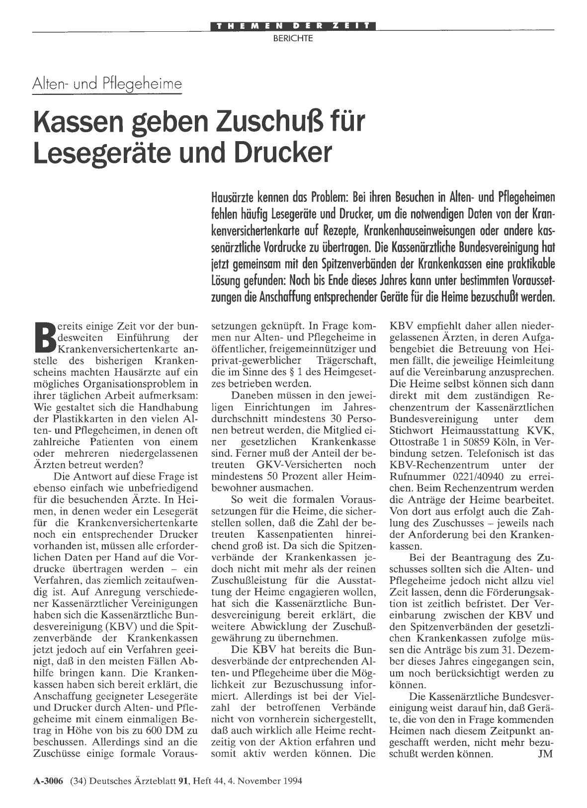 Vorschauseite 1: Altenund Pflegeheime: Kassen geben Zuschuß für Lesegeräte und Drucker
