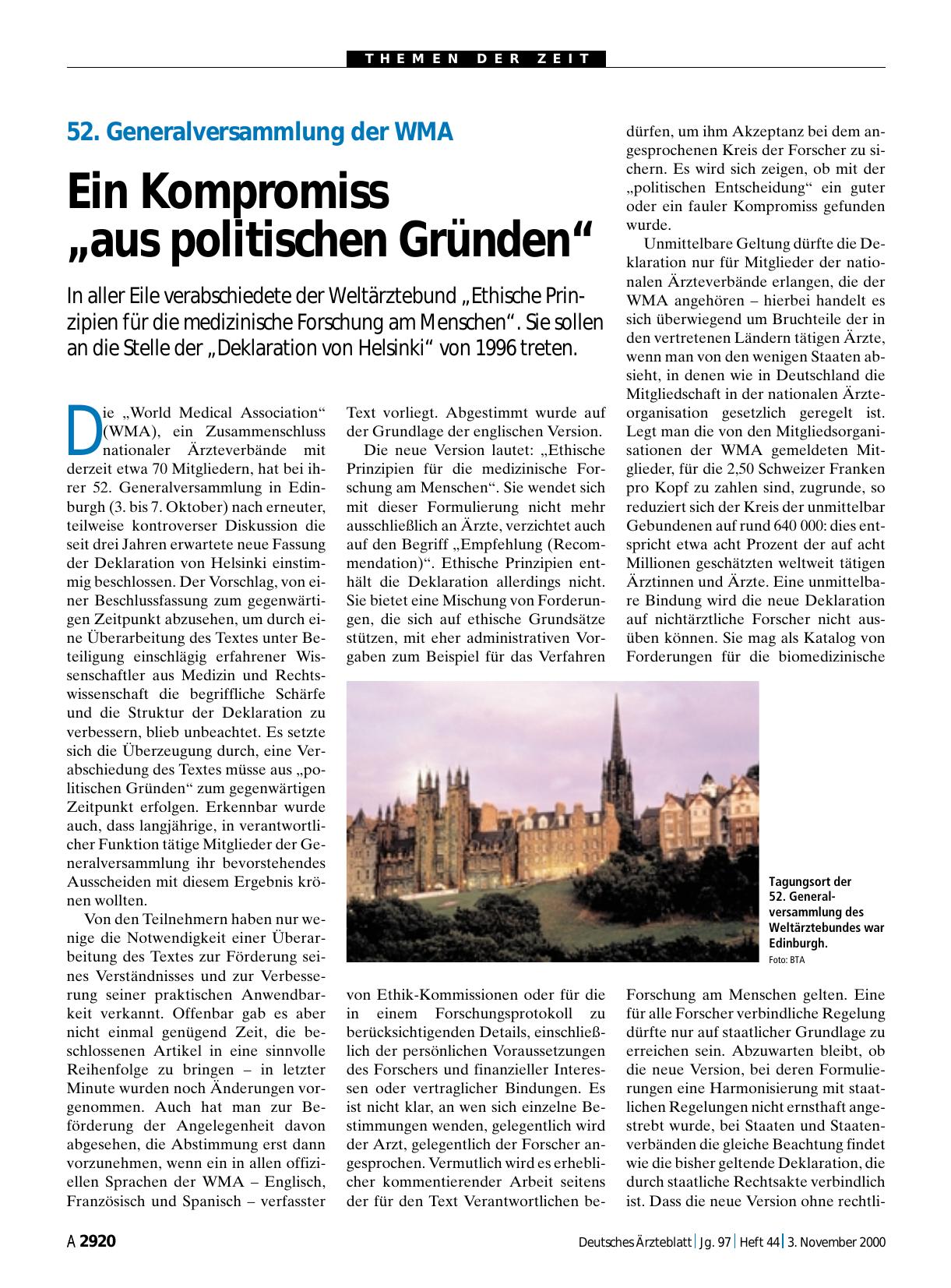 Vorschauseite 1: 52. Generalversammlung der WMA: Ein Kompromiss „aus politischen Gründen“