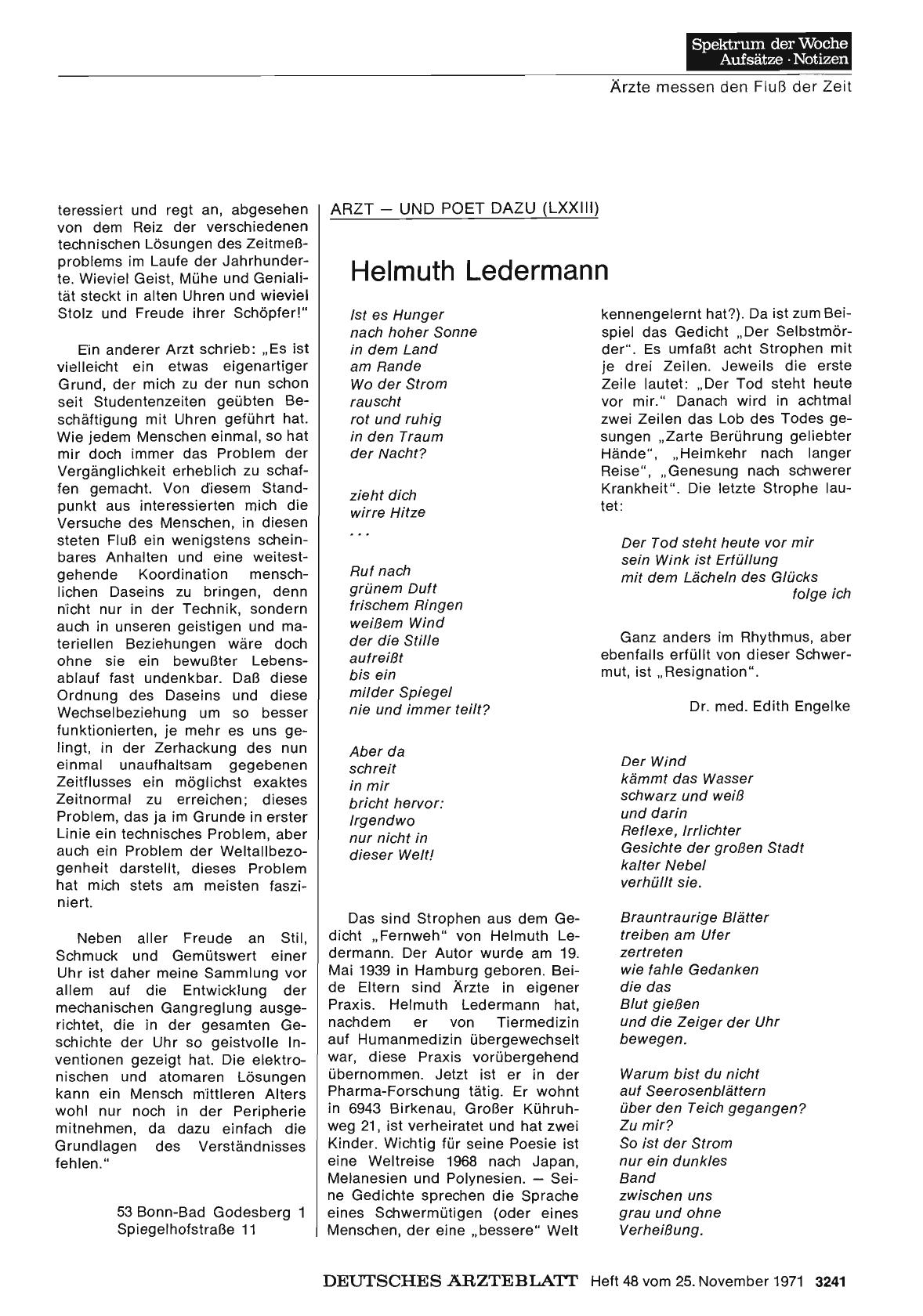 Vorschauseite 1: Arzt — und Poet dazu (LXXIII): Helmuth Ledermann