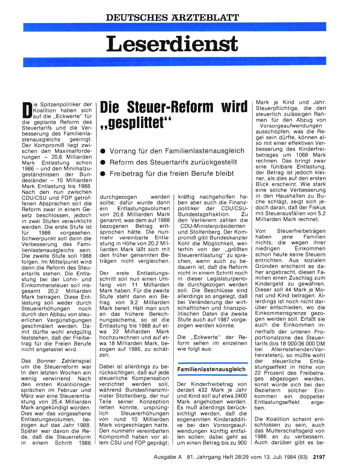 Vorschauseite 1: Die Steuer-Reform wird „gesplittet“
