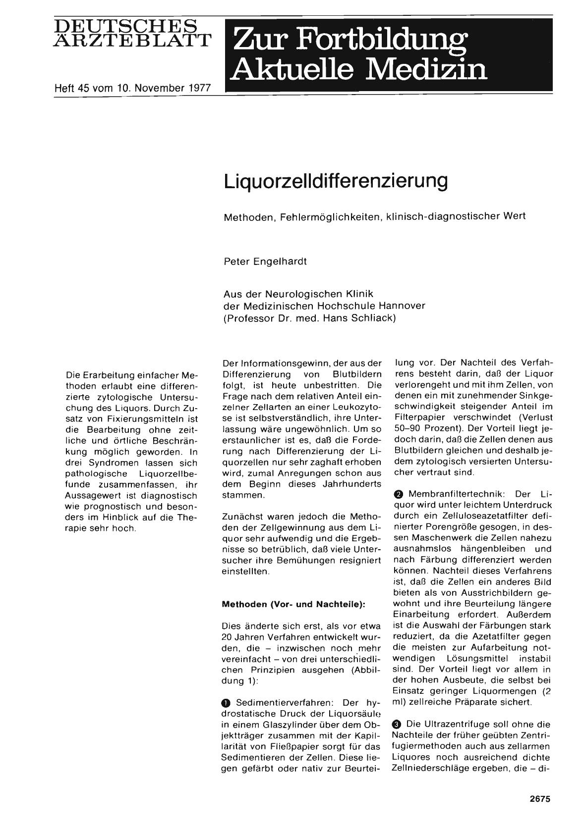 Vorschauseite 1: Liquorzelldifferenzierung: Methoden, Fehlermöglichkeiten, klinisch-diagnostischer Wert