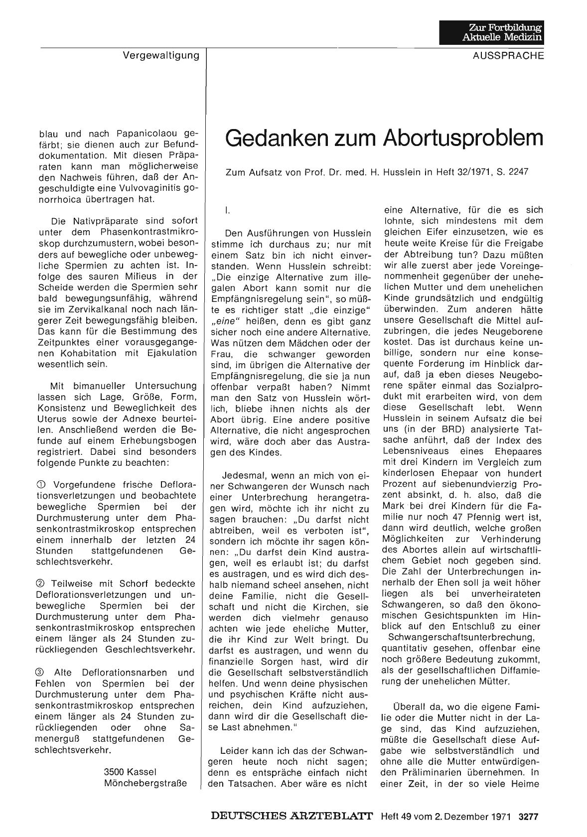Vorschauseite 1: Gedanken zum Abortusproblem: I.