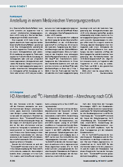 Vorschauseite 1: GOÄ-Ratgeber: H2-Atemtest und 13 C-Harnstoff-Atemtest – Abrechnung nach GOÄ
