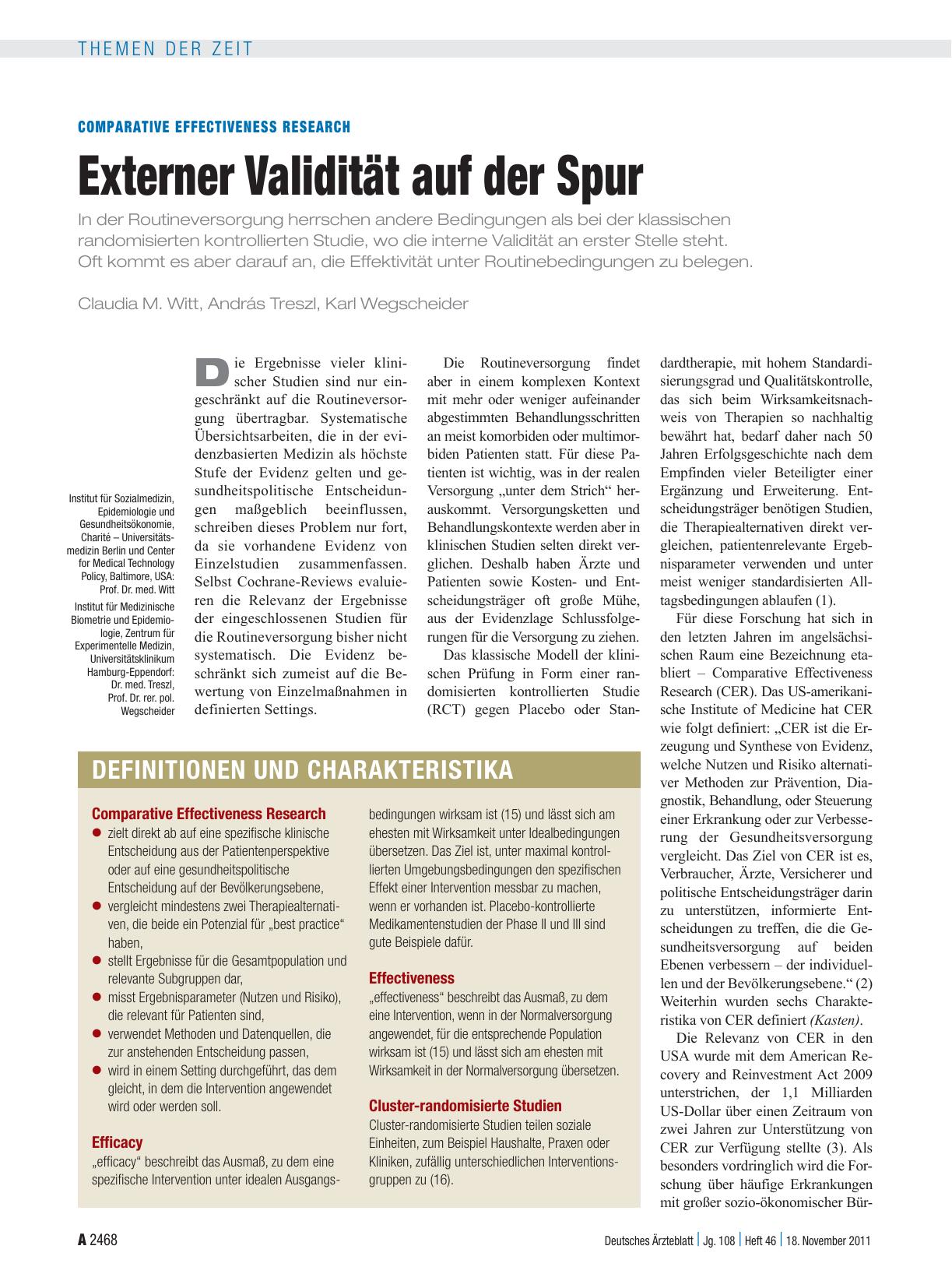 Vorschauseite 1: Comparative Effectiveness Research: Externer Validität auf der Spur