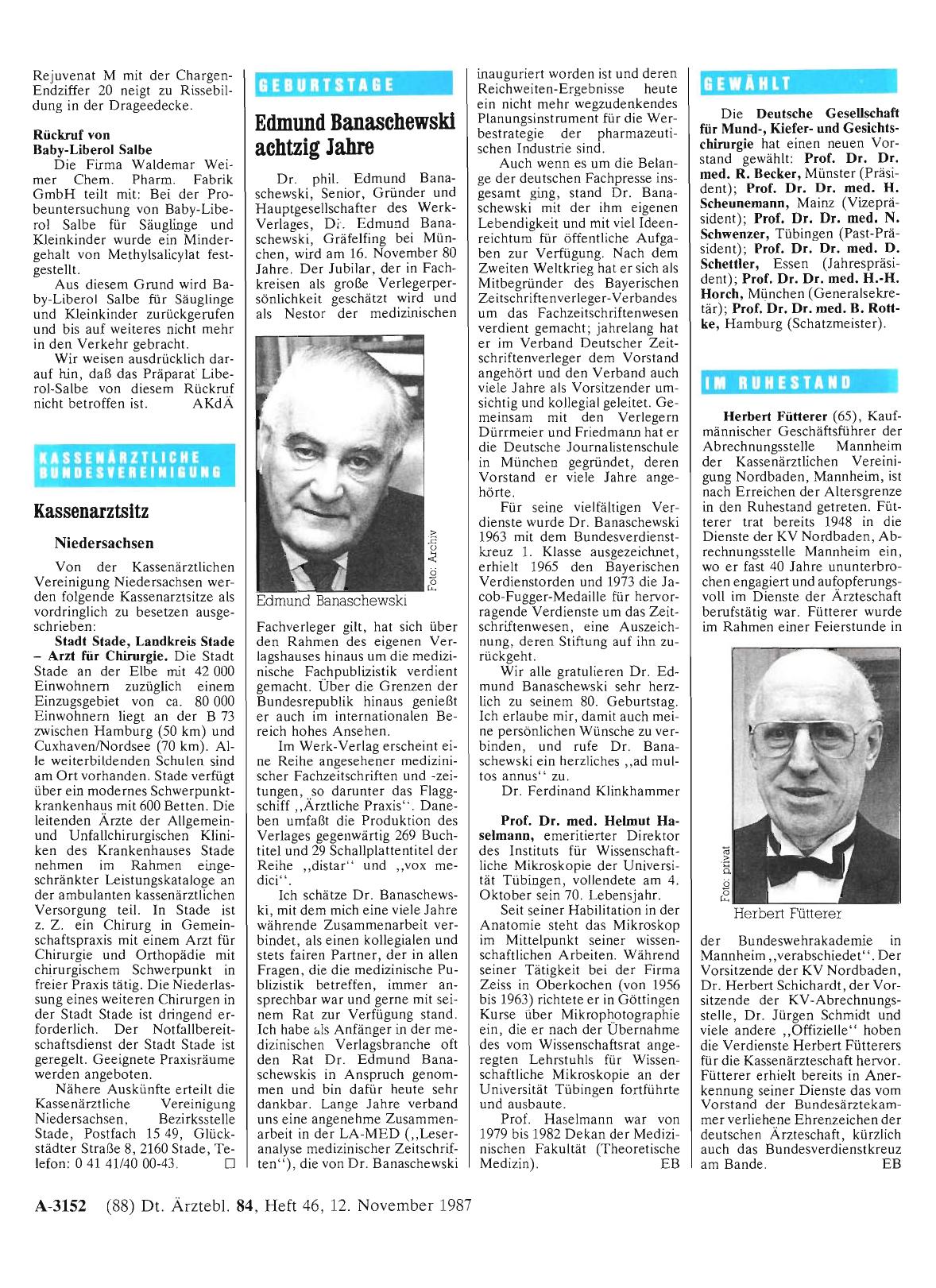 Vorschauseite 1: Edmund Banaschewski achtzig Jahre