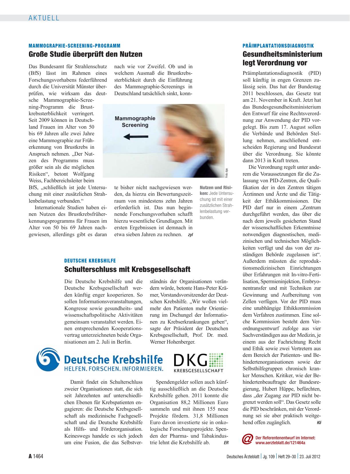 Vorschauseite 1: Präimplantationsdiagnostik: Gesundheitsministerium legt Verordnung vor