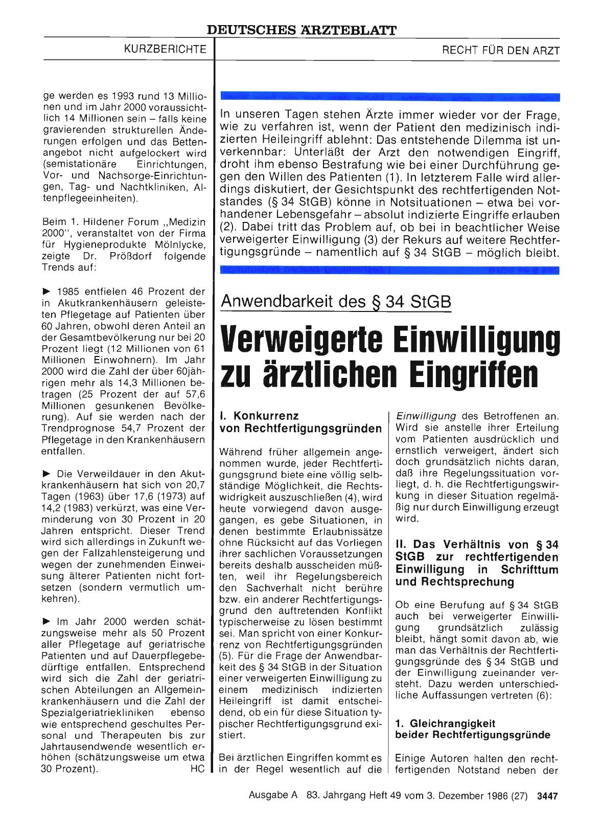 Vorschauseite 1: Anwendbarkeit des § 34 StGB: Verweigerte Einwilligung zu ärztlichen Eingriffen