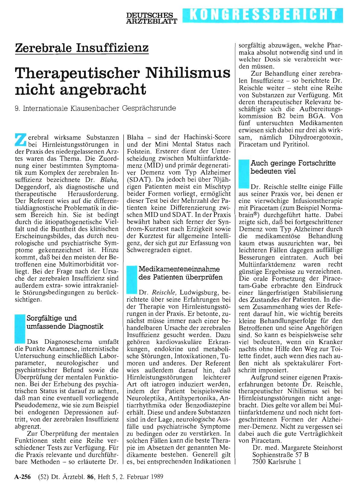 Vorschauseite 1: Zerebrale Insuffizienz: Therapeutischer Nihilismus nicht angebracht