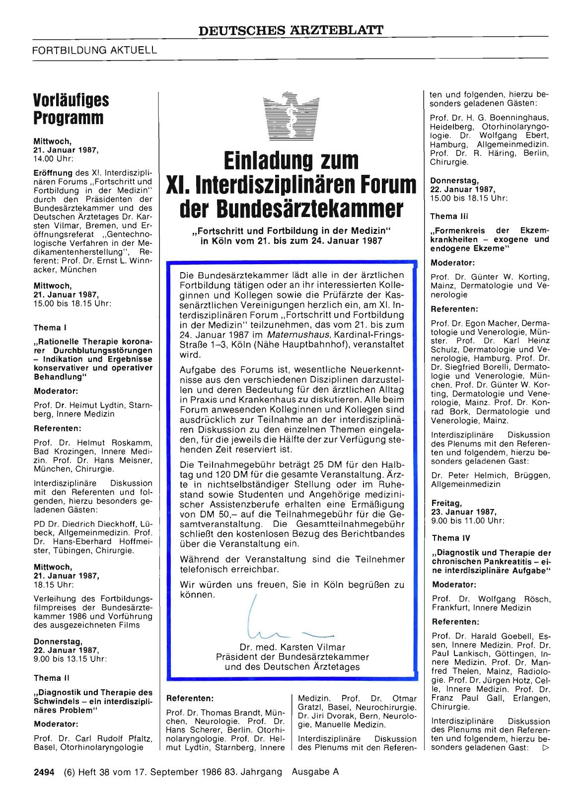 Vorschauseite 1: Einladung zum XI. Interdisziplinären Forum der Bundesärztekammer