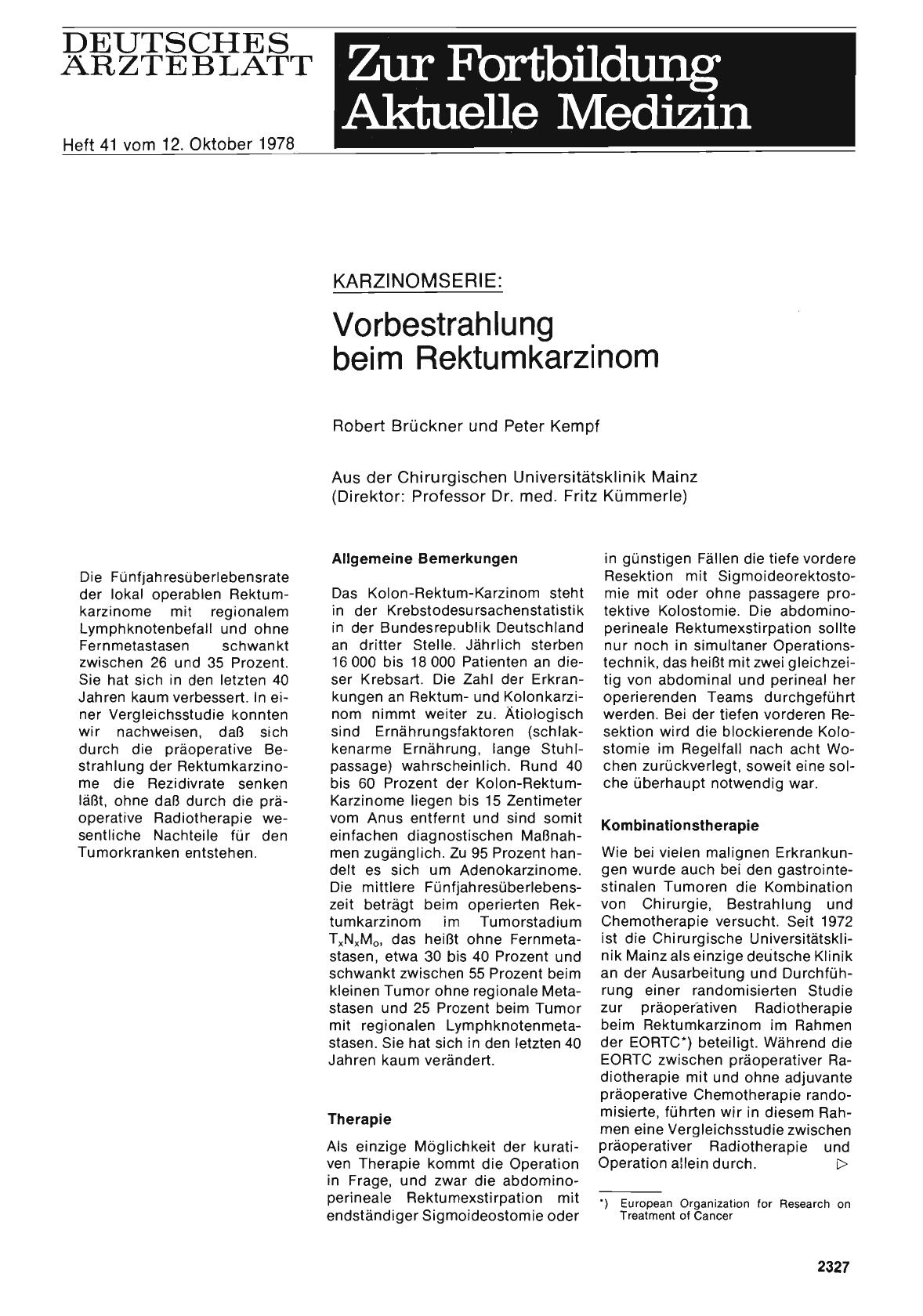Vorschauseite 1: KARZINOMSERIE: Vorbestrahlung beim Rektumkarzinom