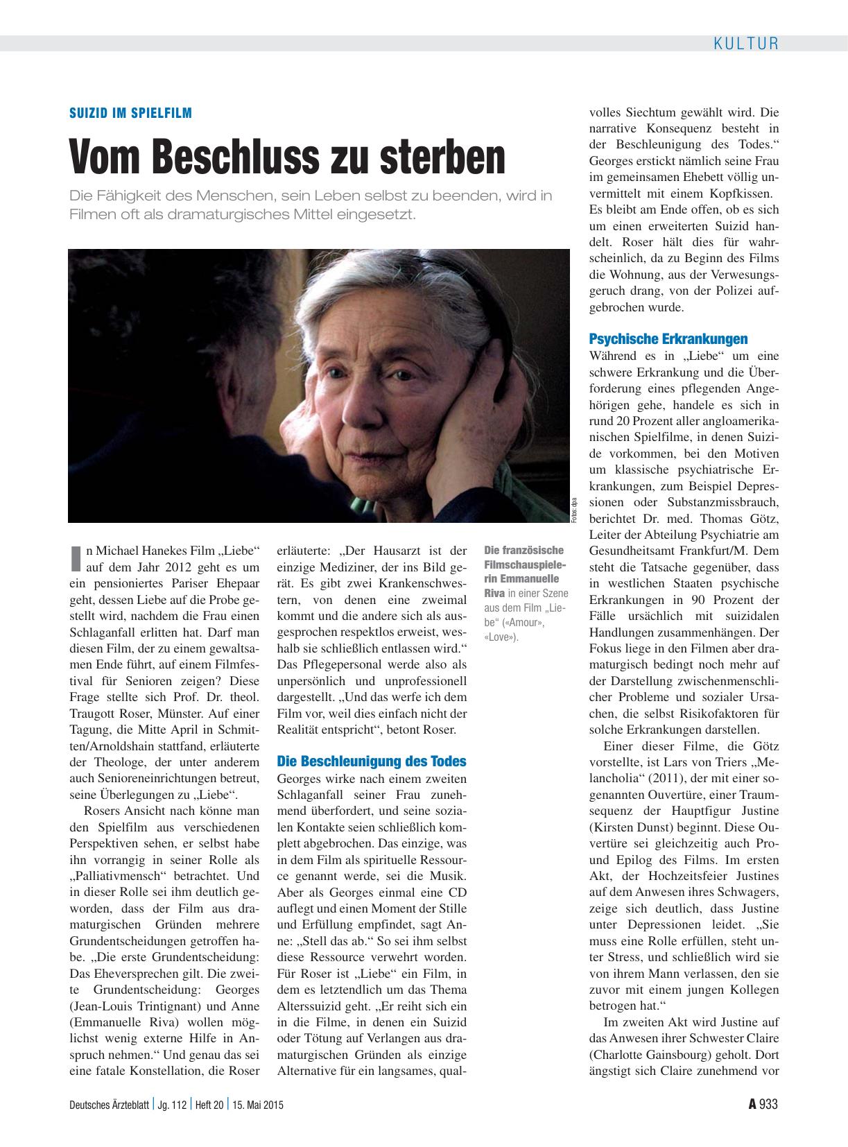 Vorschauseite 1: Suizid im Spielfilm: Vom Beschluss zu sterben