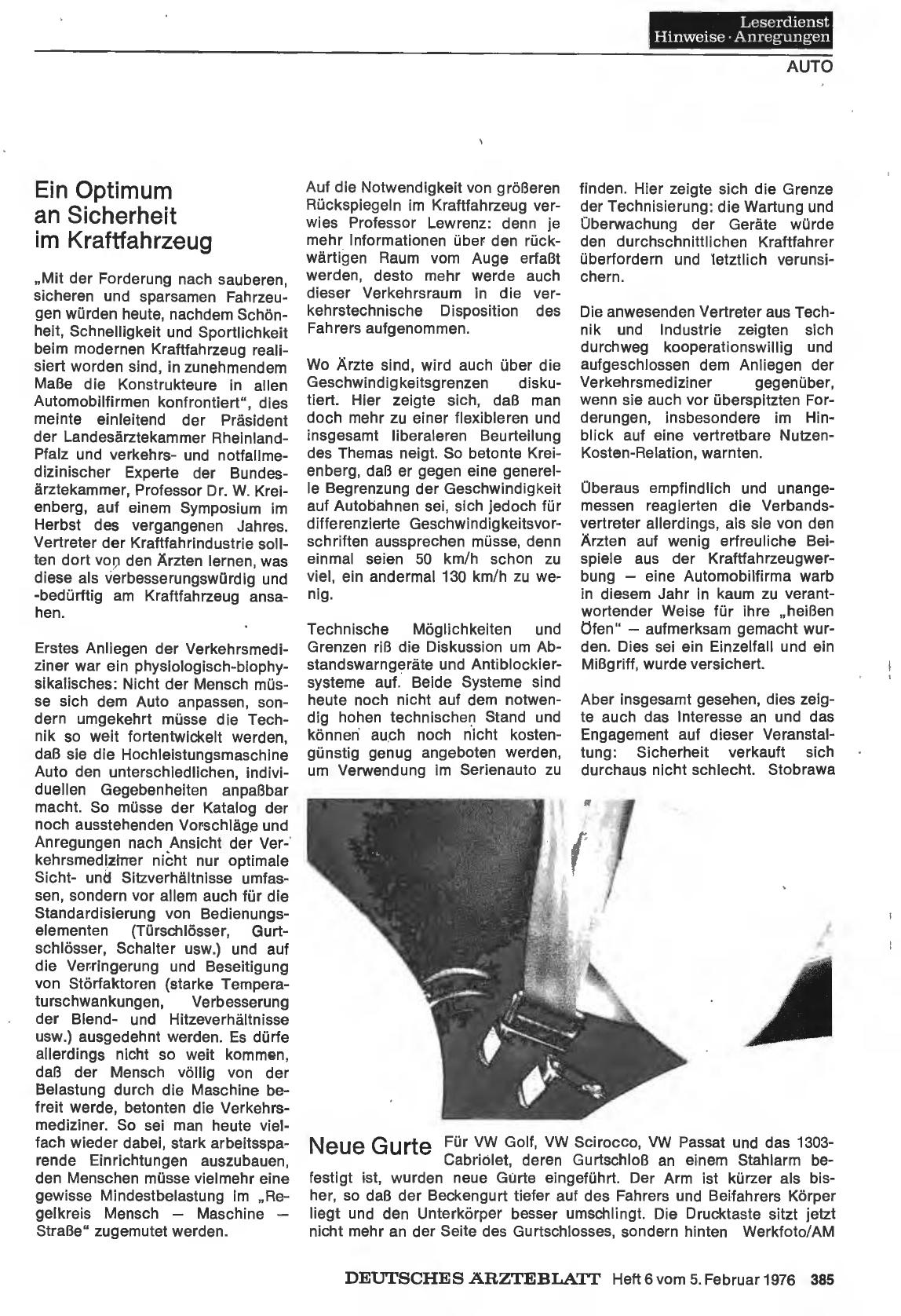 Vorschauseite 1: Ein Optimum an Sicherheit im Kraftfahrzeug