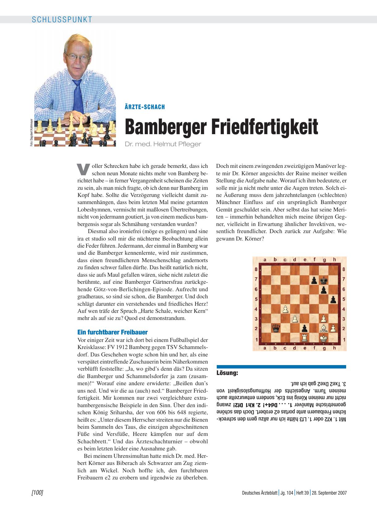 Vorschauseite 1: Ärzte-Schach: Bamberger Friedfertigkeit